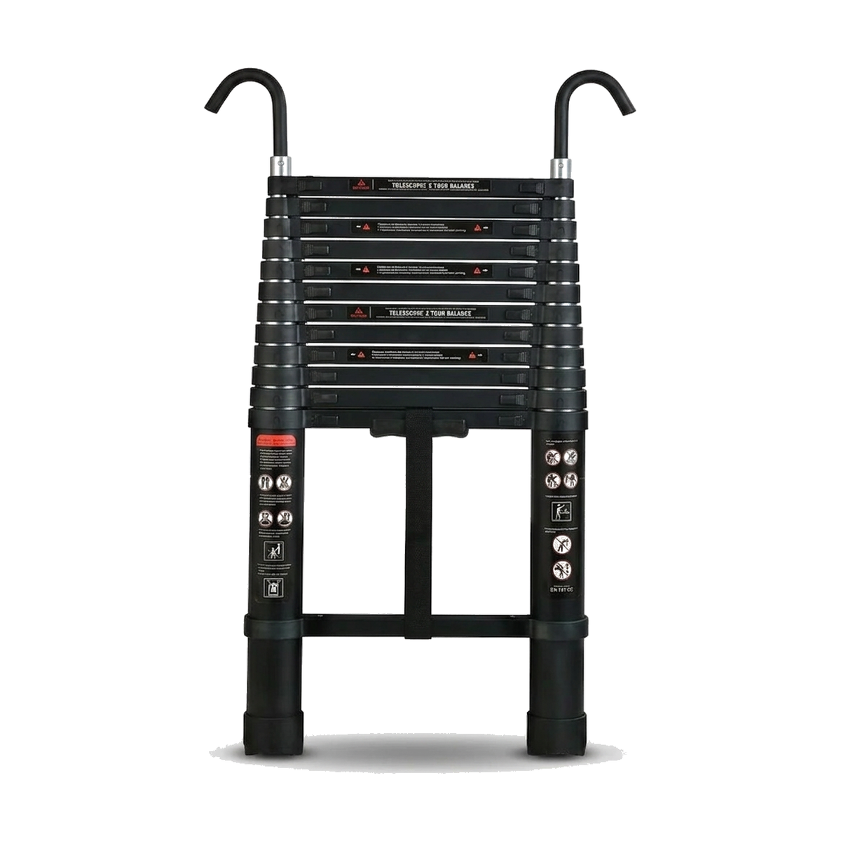 Telescoopladder 3,8 m Aluminium Zwart met Dakhaken